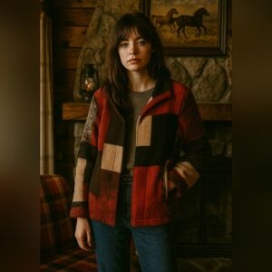 Habitat Patchwork Wool Blend Jacket Cabincore Rustic Cozy Style